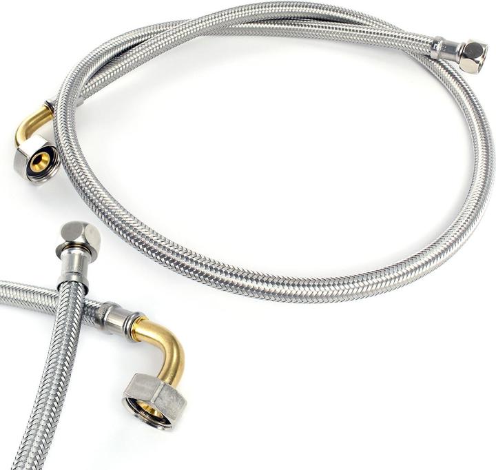 Image du produit XPOtool Tuyau blindé Flexible 800mm DN8 Raccord coudé 3/8" (14,95mm) Écrou 1/2" (18,64mm) Sanitair