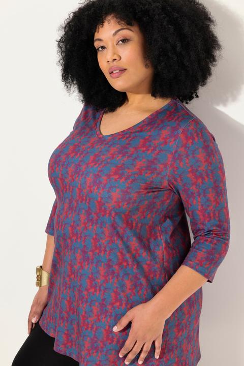 Produktbild Ulla Popken Longshirt, Batikmuster, A-Linie, V-Ausschnitt, 3/4-Arm (58)