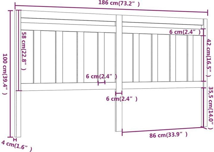 Produktbild vidaXL Bettkopfteil (186 x 4 x 100 cm)