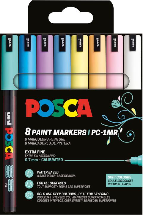 Posca Marker (Weiss, Lavendel, Hellblau, Lichtgelb, hellrosa, Gletscherblau, Aqua Grün, Apricot, 0.70 mm, 8 x)