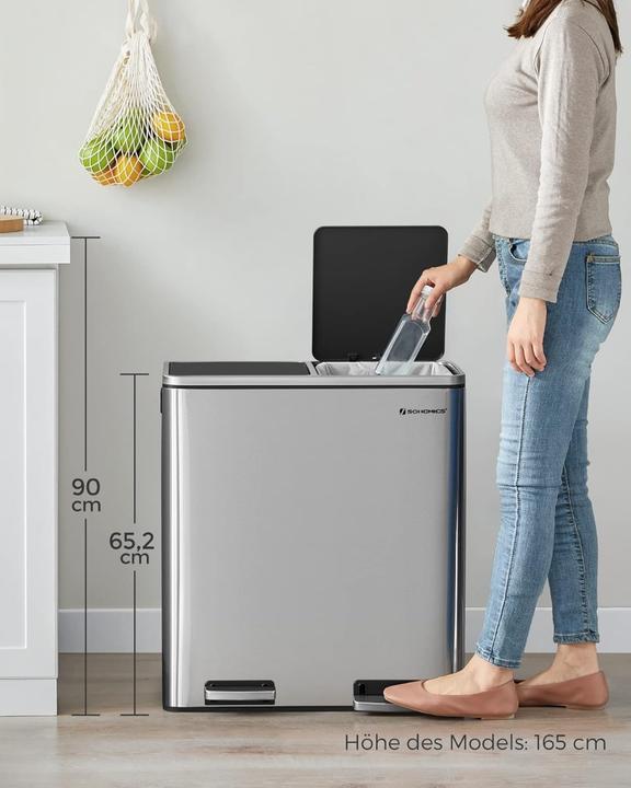 Produktbild Songmics Treteimer 2 x 30 L, Silber, Fassungsvermögen: 60 (60 l)