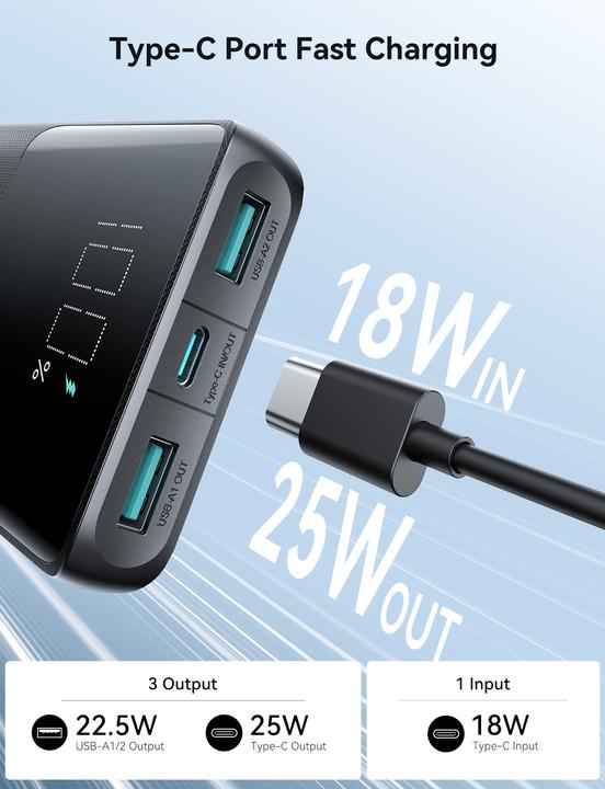 Actual product image Joyroom Powerbank 10000mAh, 25W - Black (10000 mAh, 25 W, 37 Wh)