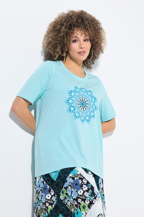 Image du produit Ulla Popken T-shirt motif mandala, décolleté rond et manches courtes, coupe évasée (42, 44)