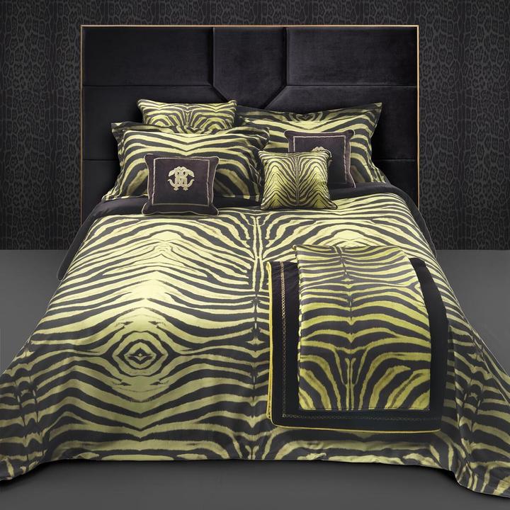 Actual product image Roberto Cavalli Maco satin bed linen Mirror Zebra yellow (Bedding set, 135x200 cm + 80x80 cm)