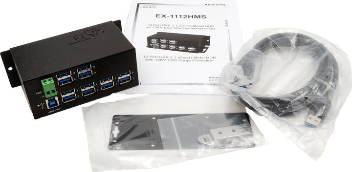 Actual product image Exsys EX-1112HMS, 12xUSB 3.0/3.1 Metal HUB (USB-B, 12 Ports)