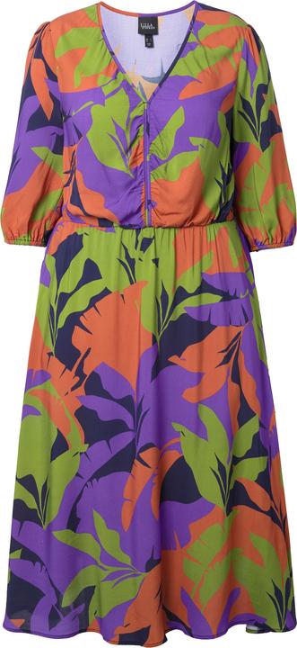 Image du produit Ulla Popken Robe midi coupe évasée, motif feuilles, décolleté en V et manches 3/4 (52)