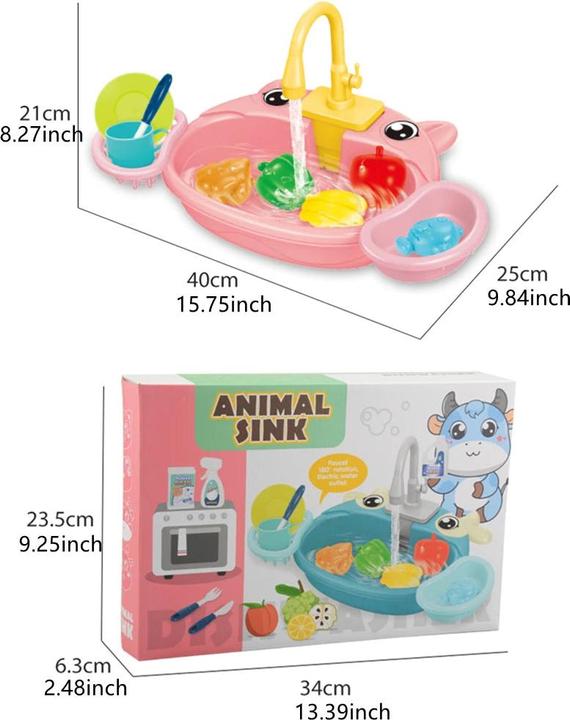 Produktbild Activity Board Spielhaus Cartoon Simulation Küche Geschirrspültisch Elektrischer Wasserhahn Zyklus aus Wasser