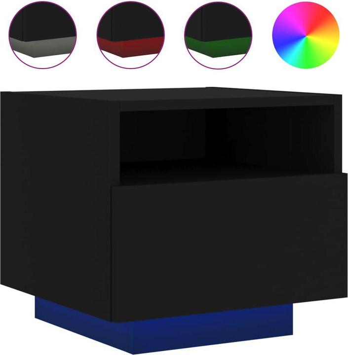 Produktbild vidaXL Nachttisch mit LED-Leuchten Schwarz 40x39x37 cm,Farbe (40 x 39 x 37 cm)