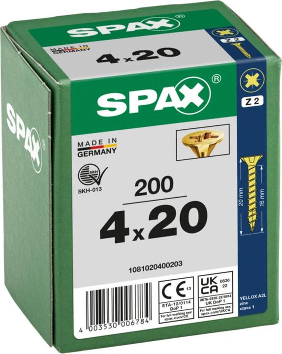 Actual product image Spax Senkmultikopf Kreuzschlitz Z2 Vollgewinde Yellox (200 Screws per piece)