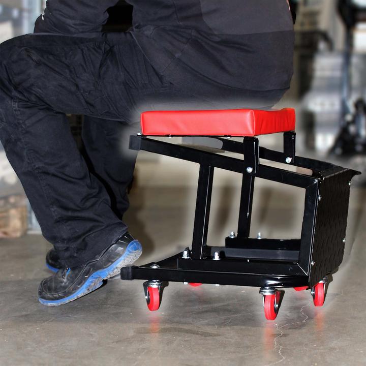 Image du produit Wiltec Tabouret escabeau de mécanicien Servante d’atelier mobile sur roulettes 160kg Plateau outils