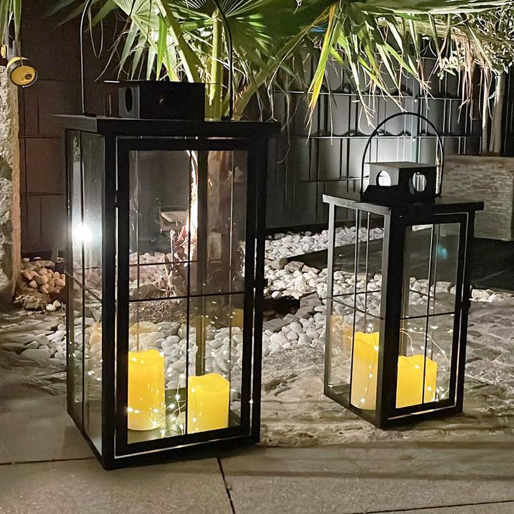 Produktbild Mojawo 2tlg Metall XXL Laternen Set Schwarz Gartenlaterne Windlicht H58/45cm