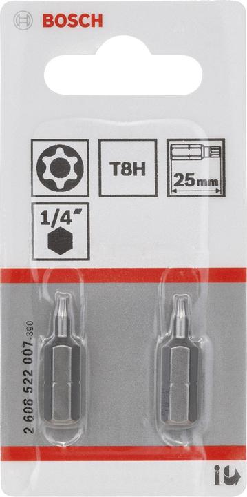 Actual product image Bosch Professional Zubehör T8H Security Torx® Screwdriver Bit Extra Hard (Hexagon socket TX, Hexagonal)