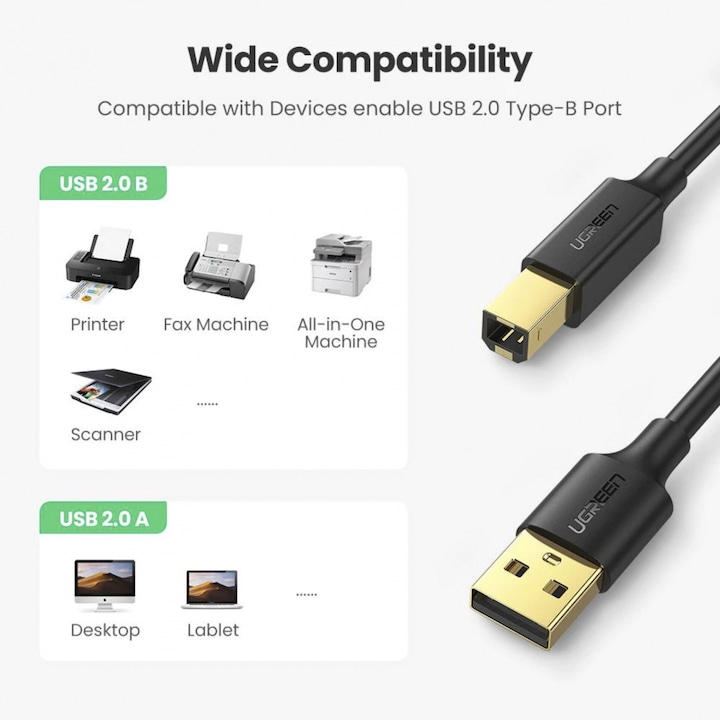 Produktbild Ugreen USB A – USB B (1.50 m, USB 2.0)