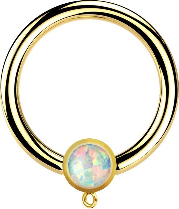 Actual product image Star Piercing Micro Closure Ring gold-plated with cylinder opal white Ring for pendant (without brass, Surgical steel 316L)