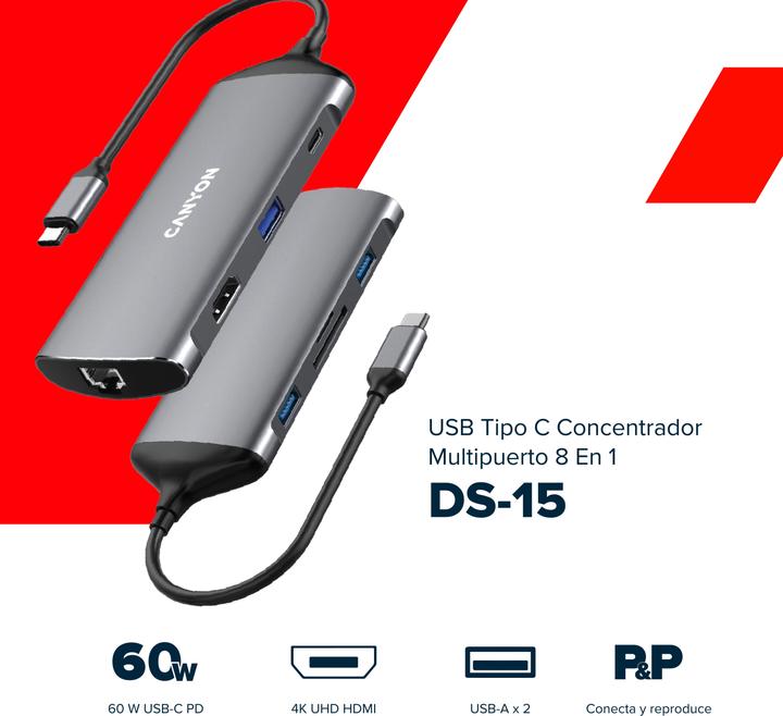 Actual product image Canyon DS-15 Docking Station (USB-C, 8 ports)