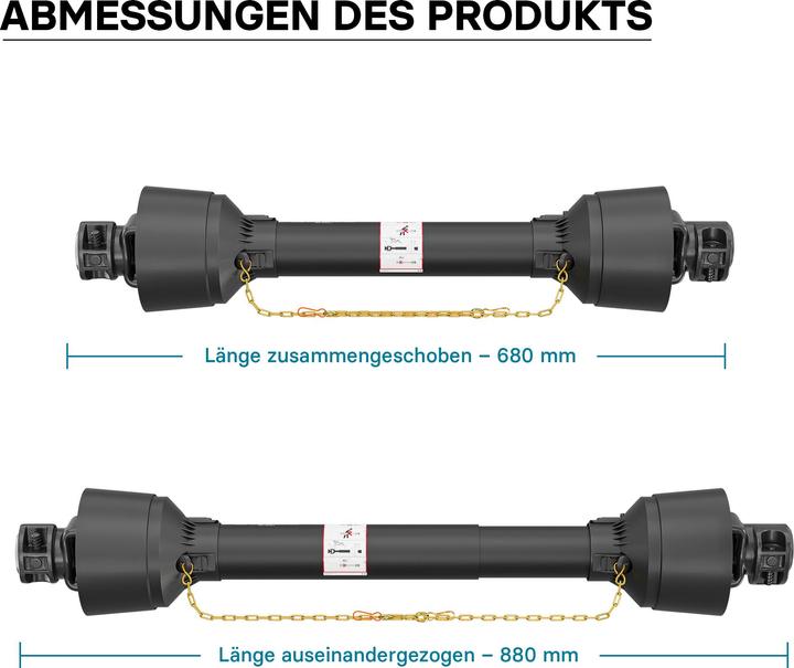 Produktbild Wiltec Zapfwelle T1 Gelenkwelle 680-880mm 210Nm 540U/min PTO-Shaft 18kW 1 3/8" 6 Zähne (Traktorzubehör)