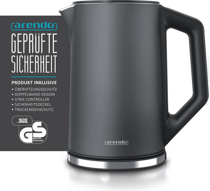 Image du produit Arendo Bouilloire en acier inoxydable 1,5 l 2200 W, double paroi, sélection de la température 40 - 100°C (1.50 l)