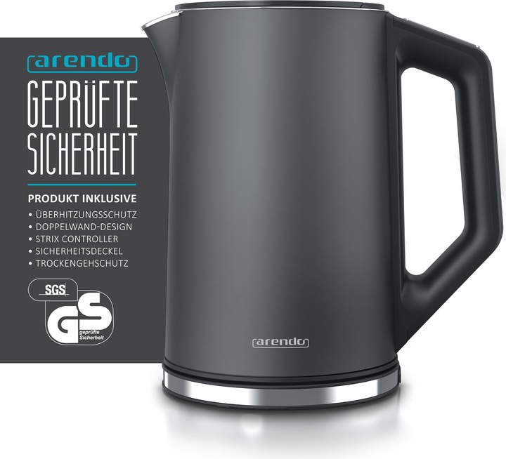 Actual product image Arendo Stainless steel kettle 1.5 l 2200 W, double wall, temperature selection 40 - 100°C with display (1.50 l)
