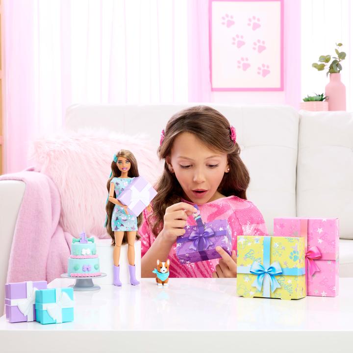 Image du produit Barbie Party Unboxed Animal de compagnie anniversaire série - robe bleue