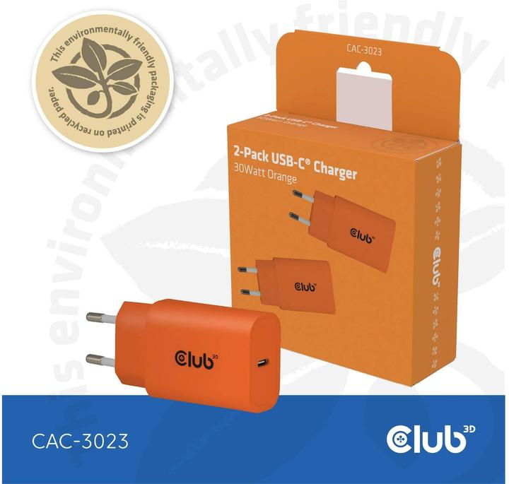 Actual product image Club 3D Club3D Lifestyle Ladegerät USB-C 30Watt, 2Stk orange retail (30 W, 1 portion)