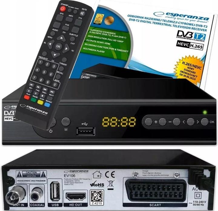 Produktbild Esperanza EV106R TV set-top box Cable Black (DVB-T2)