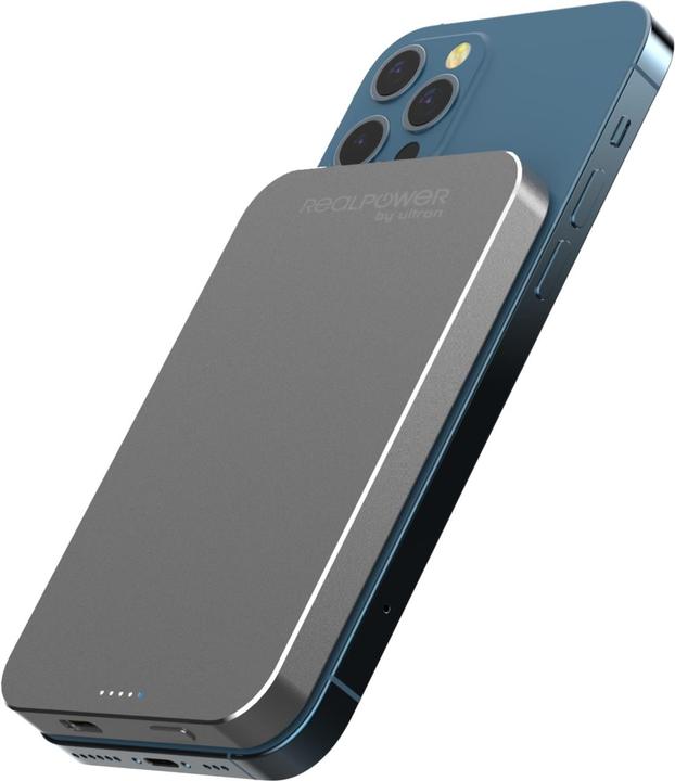 Productafbeelding RealPower Powerbank PB-5000 mAh MAG 5000mAh Magsafe grijs (5000 mAh, 15 W, 18.50 Wh)