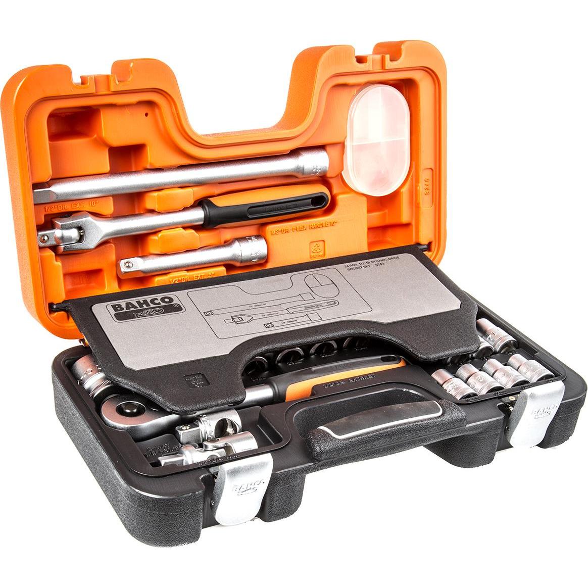 Bahco, Chiave a bussola + esagonale, 1/2"-Steckschlüssel-Satz, metrisch, Sechskant, inklusive Umschaltknarre - 24-teilig (32 mm, 19 mm, 12 mm, 24 mm, 