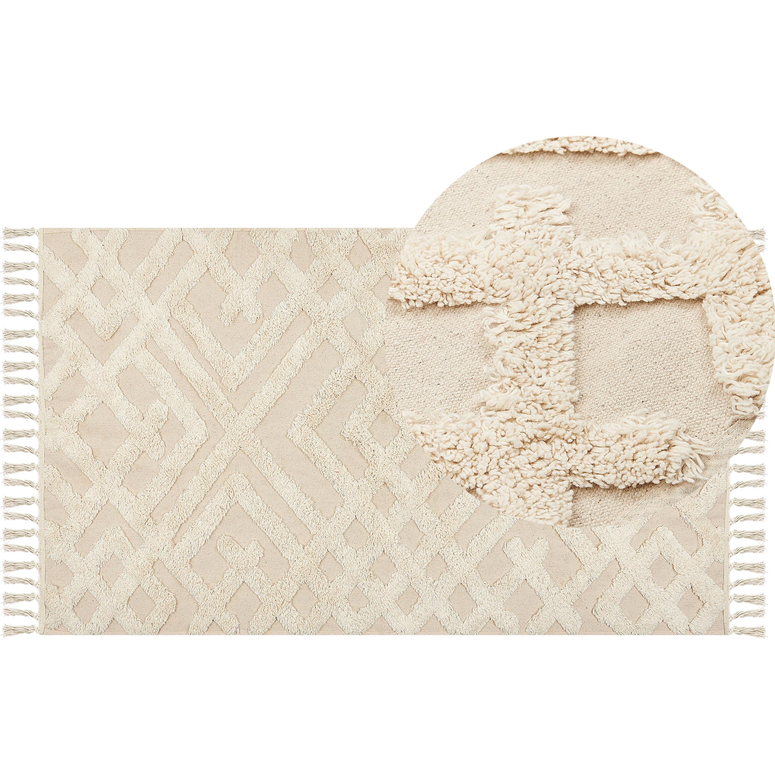 Beliani, Teppich, Teppich Baumwolle hellbeige 80 x 150 cm geometrisches Muster Kurzflor ARDAHAN (80 x 150 cm)