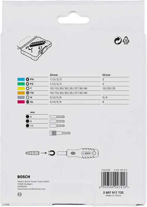 Produktbild Bosch Professional Bit Set Extra Hard 44+1 (Innensechskant, Innensechsrund mit Sicherungsstift (TR), Innensechsrund TX, Kreuz Phillips PH, Kreuz Pozidriv PZ, Schraubschlitz)