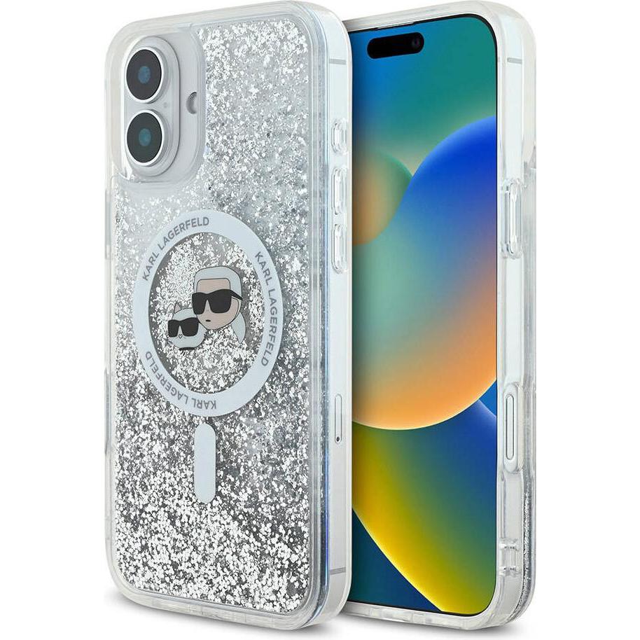 Karl Lagerfeld KLHMP16SLGKCSGH iPhone 16 6.1" hardcase transparent Liquid Glitter Karl&Choupette Hea (Apple iPhone 16), ...