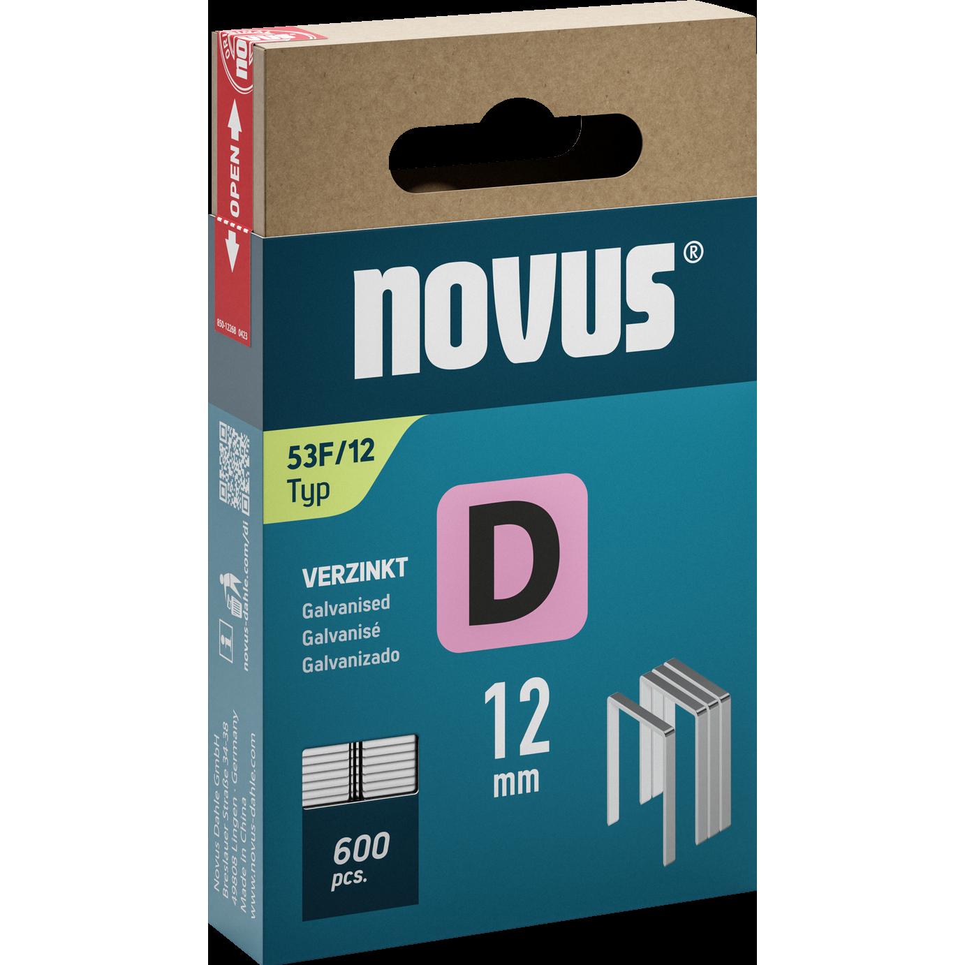 Novus, Tackerklammern + Tackernägel, Flachdrahtklammern D 53 F 12mm 600 Stk.