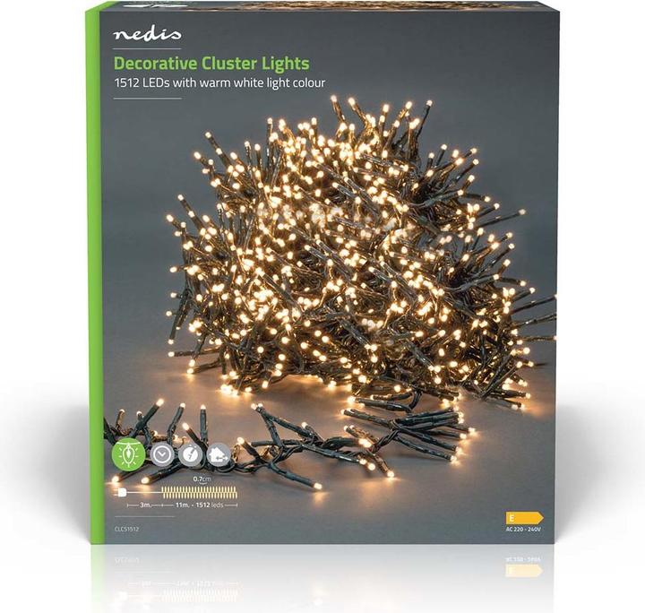 Immagine prodotto Nedis Luci decorative | Cluster | 1512 LED bianco caldo | 11,00 m | Effetti di luce: 7 | Interno e A (11 m)