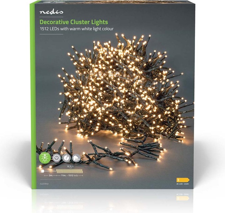 Actual product image Nedis Decorative Lights | Cluster | 1512 LED's Warm White | 11.00 m | Light Effects: 7 | Indoor and A (11 m)