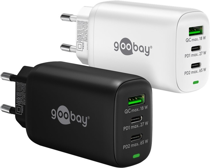 Immagine prodotto Goobay Caricabatterie rapido USB-C PD a 3 vie multiport 65 W bianco (65 W)
