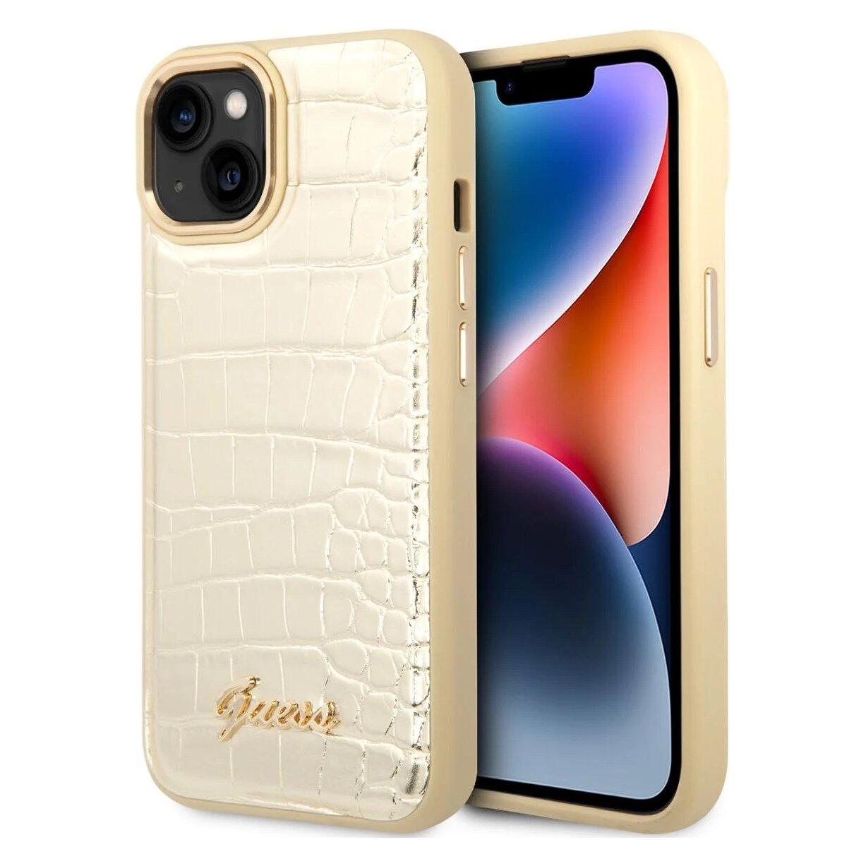 Guess GUHCP14MHGCRHD IPhone 14 Plus 6, 7" Złoty/gold Hardcase Croco Collection (Apple IPhone 14 Plus), Smartphone Hülle, Gold