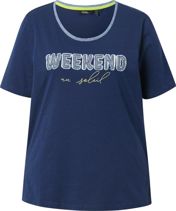 Produktbild Ulla Popken T-Shirt, Denim-Schriftzug, Fransen, Rundhals, Halbarm (50, 52)