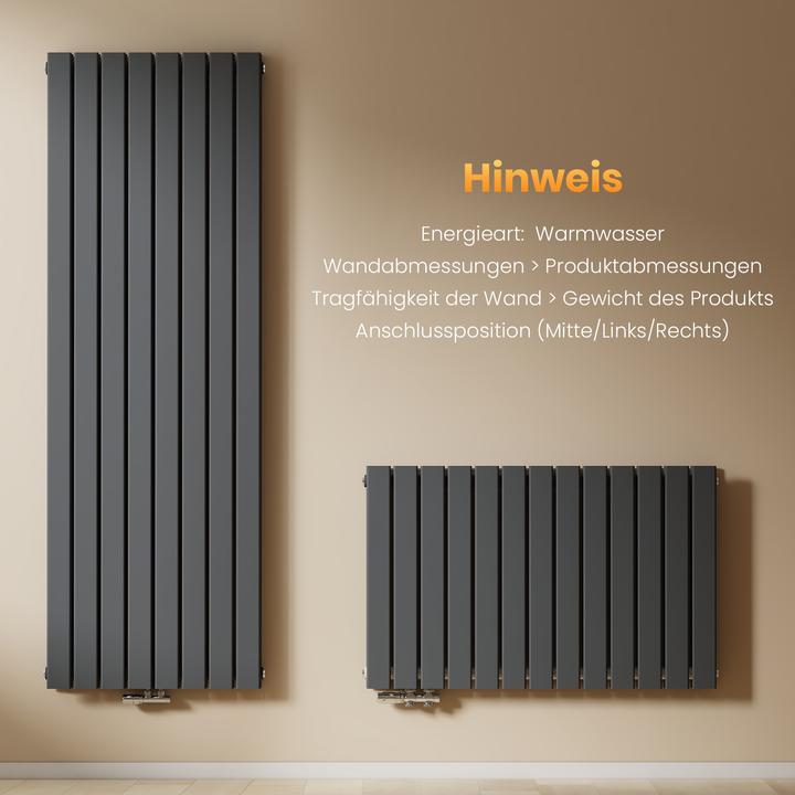 Produktbild Emke Heizkörper, Flachheizkörper mit Zentralanschluss, Anthrazit 180x46cm 1670W Doppellagig (1670 W)