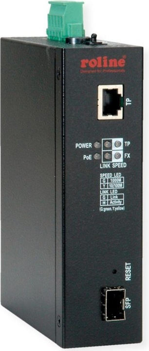 Image du produit Roline Convertisseur industriel Gigabit Ethernet - fibre 100/1000 à double vitesse, avec fonction PoE