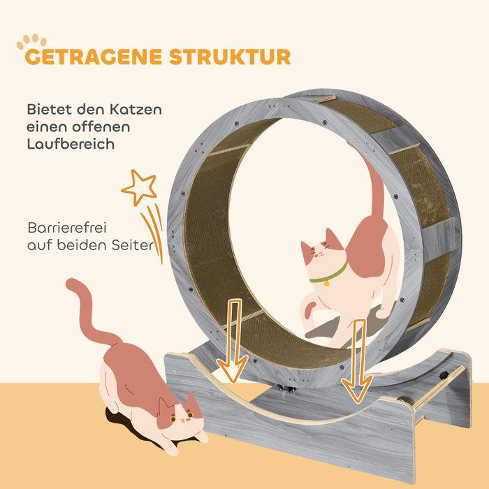 Productafbeelding Swisshandel24 Katzenlaufrad Laufrad für Katzen 91 cm mit Bremse, Kratzbrett, Grau (94 cm, Grijs)