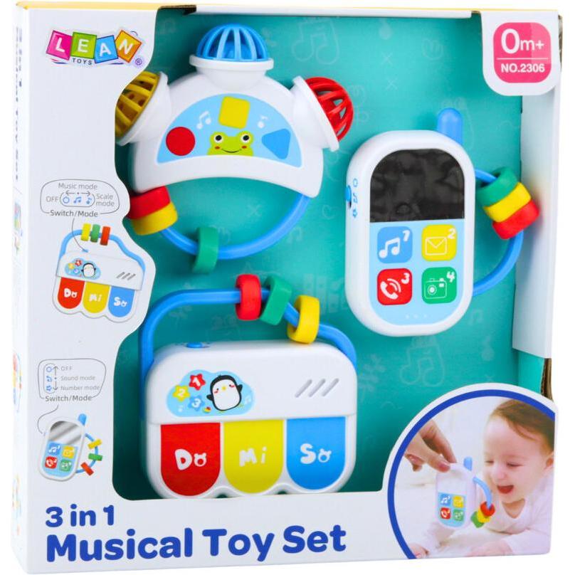 Lean Toys Lean Musikspielzeugset Für Kleinkinder Telefon Tamburin Tasten Klänge 3In1