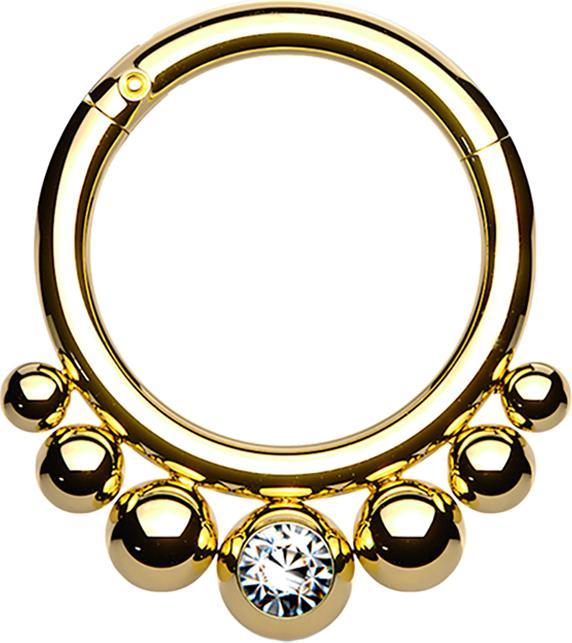 Produktbild Star Piercing Micro Segmentring klappbar vergoldet sieben Kugeln Kristall silber (Chirurgenstahl 316L, ohne Messing)