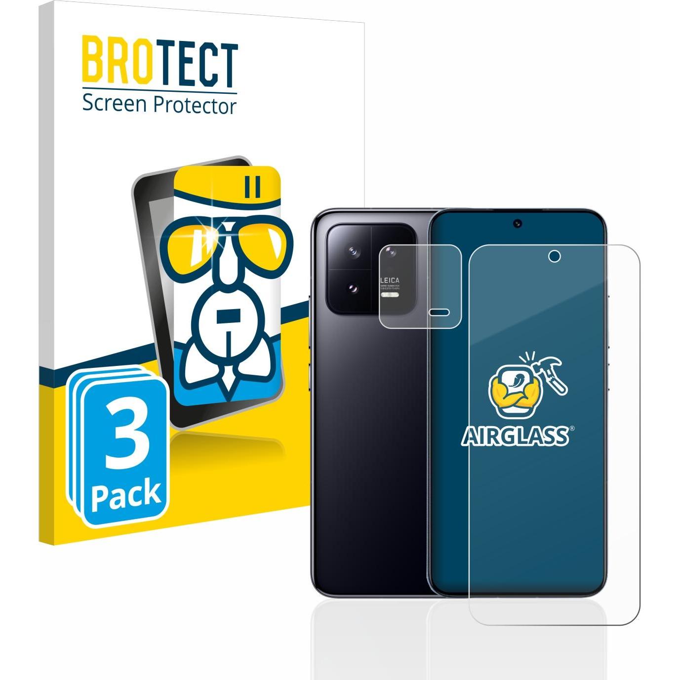 BROTECT AirGlass Panzerglasfolie (3 Stück, Xiaomi 13), Smartphone Schutzfolie, Transparent