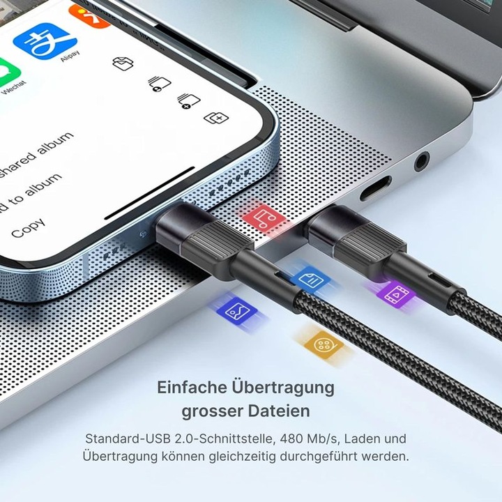 Actual product image Hermex Cable USB-C to USB-C 2m 60W data cable fast charging cable (2 m, USB 2.0)