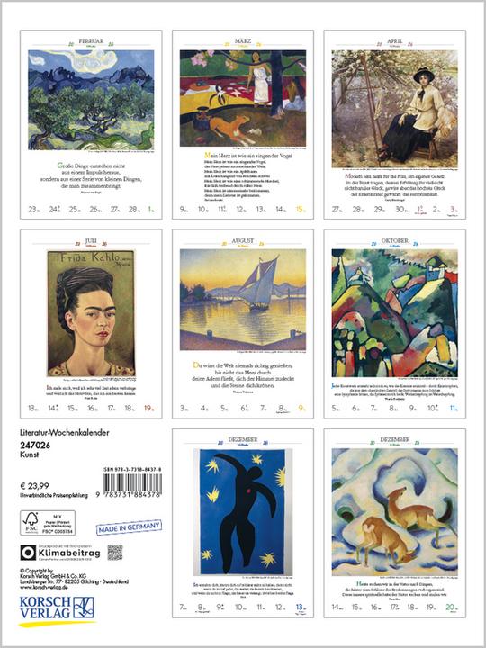 Produktbild Literaturkalender Kunst 2026 (32 x 24 cm)