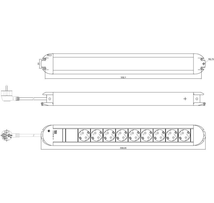 Actual product image Bachmann PRIMO CLASSIC ALU socket strip, 9-way without (9x, CEE 7/3, 1.75 m)