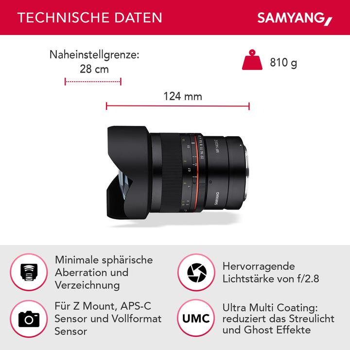 Immagine prodotto Samyang 14mm F2.8 (Nikon Z, APS-C / DX, Full frame)