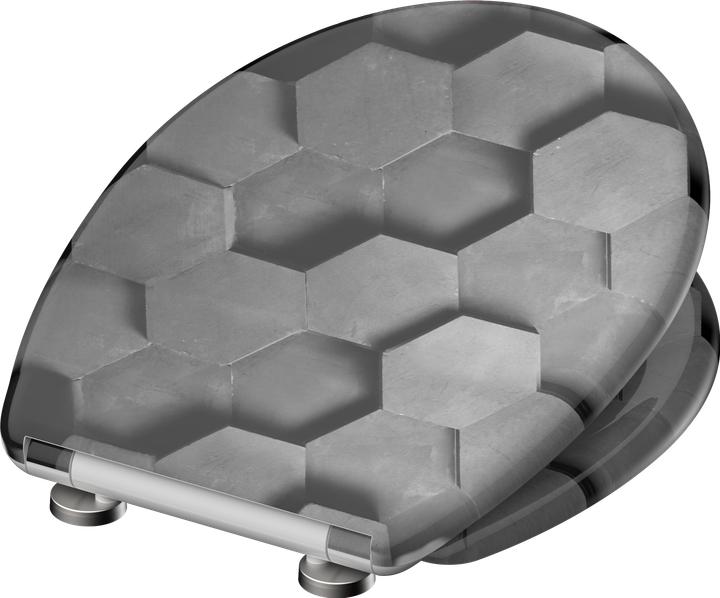 Actual product image Schütte Thermoset toilet seat WC seat GREY HEXAGONS Soft-close mechanism Quick-release fastener 82392