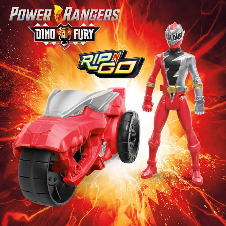 Produktbild Power Rangers Dino Fury Rip N Go T-Rex Battle-Bike und Roter Ranger, 15 cm grosses Fahrzeug mit Ac...