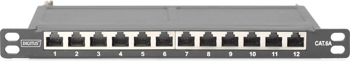 Produktbild Digitus Cat.6A Slim Patch Panel, geschirmt, 12-Port, 0,5 HE, 10", schwarz