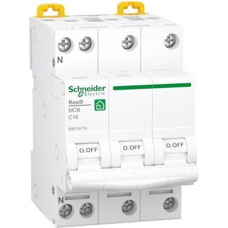 Schneider Electric Resi9 XP MCB/anello automatico 3P + N, 16 A, caratteristica C 6kA, 18mm 400 V, Domotica